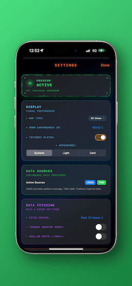 iQuake historical earthquake data showing 30-day trends, magnitude distribution, and analytics