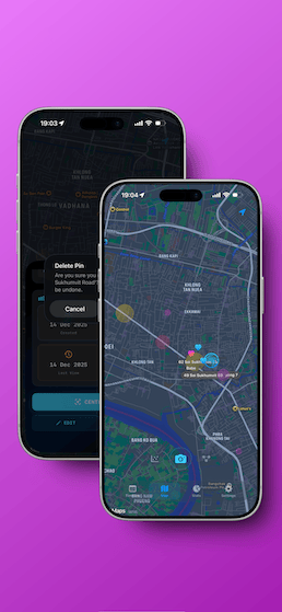 MapPic iOS app showing map view with smart photo clustering and location-based organization
