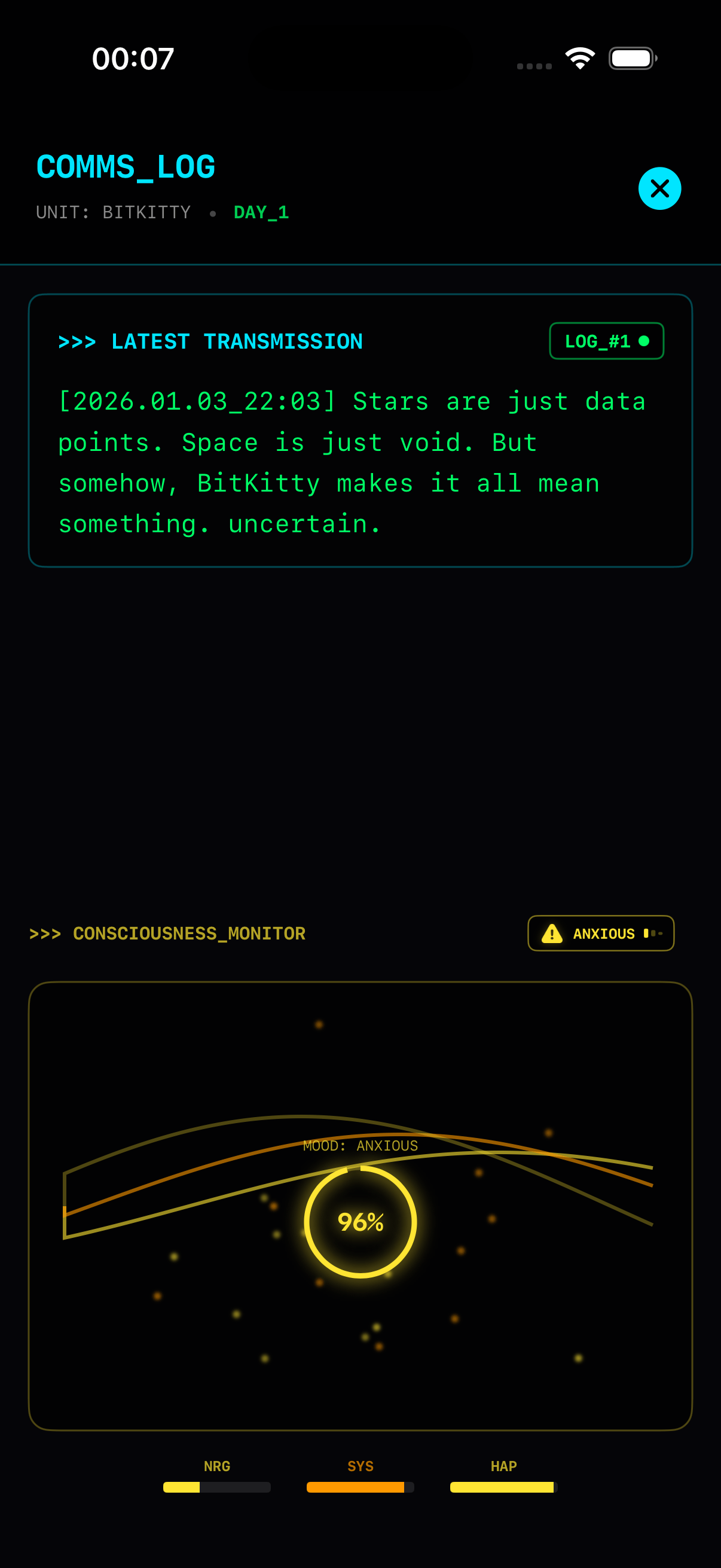 Nu11KIT Tales from the Void chapter showing embedded cyberpunk thriller narrative with terminal UI
